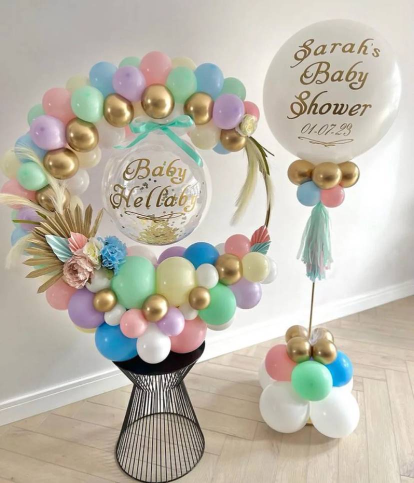 Pastel And Gold Baby Shower Balloon Setup - Image 1