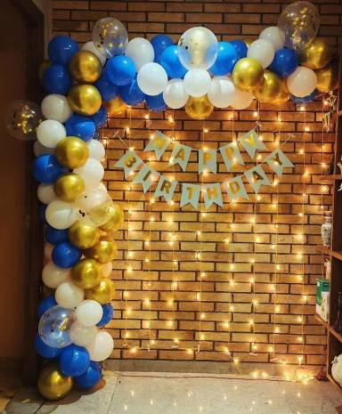 Elegant Blue and Gold Birthday Backdrop