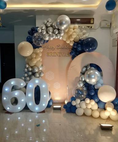silver And Blue 60th Birthday Arch Decor
