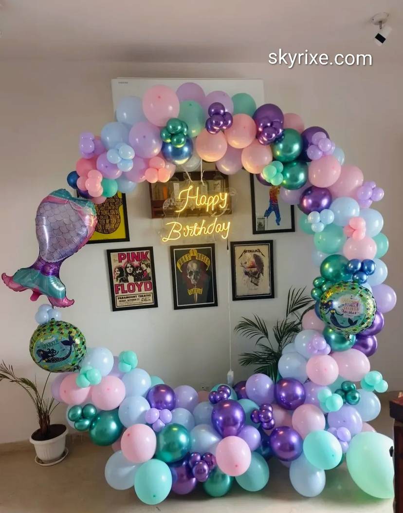Mermaid Theme Pastel Balloon Arch Birthday Decoration - Image 1