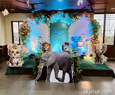 Jungle Safari First Birthday Stage with Animal Cutouts