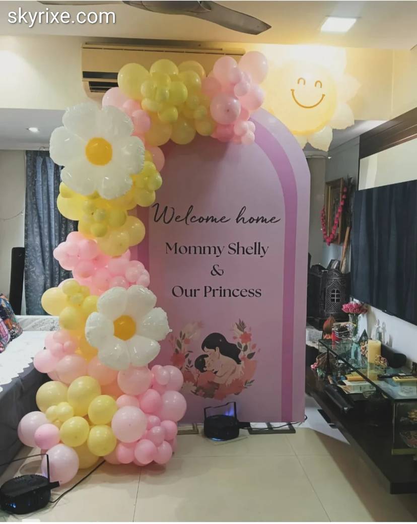 Pastel Daisy Welcome Baby Girl Backdrop - Image 1