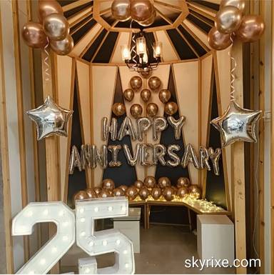 Silver and Bronze 25th Anniversary Gazebo Celebration Setup