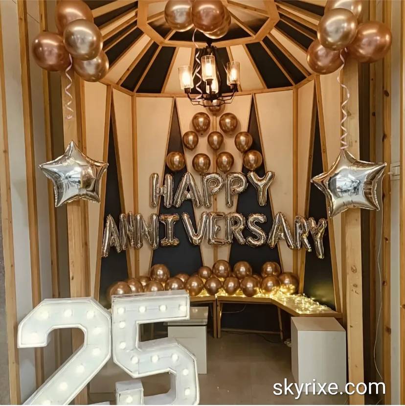 Silver and Bronze 25th Anniversary Gazebo Celebration Setup - Image 1