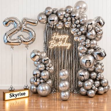 Silver Chrome Bow Birthday Balloon Decoration