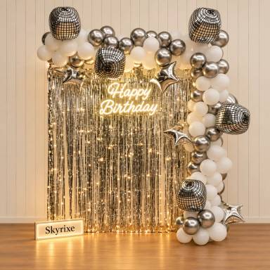 Silver Disco Birthday balloon Decoration