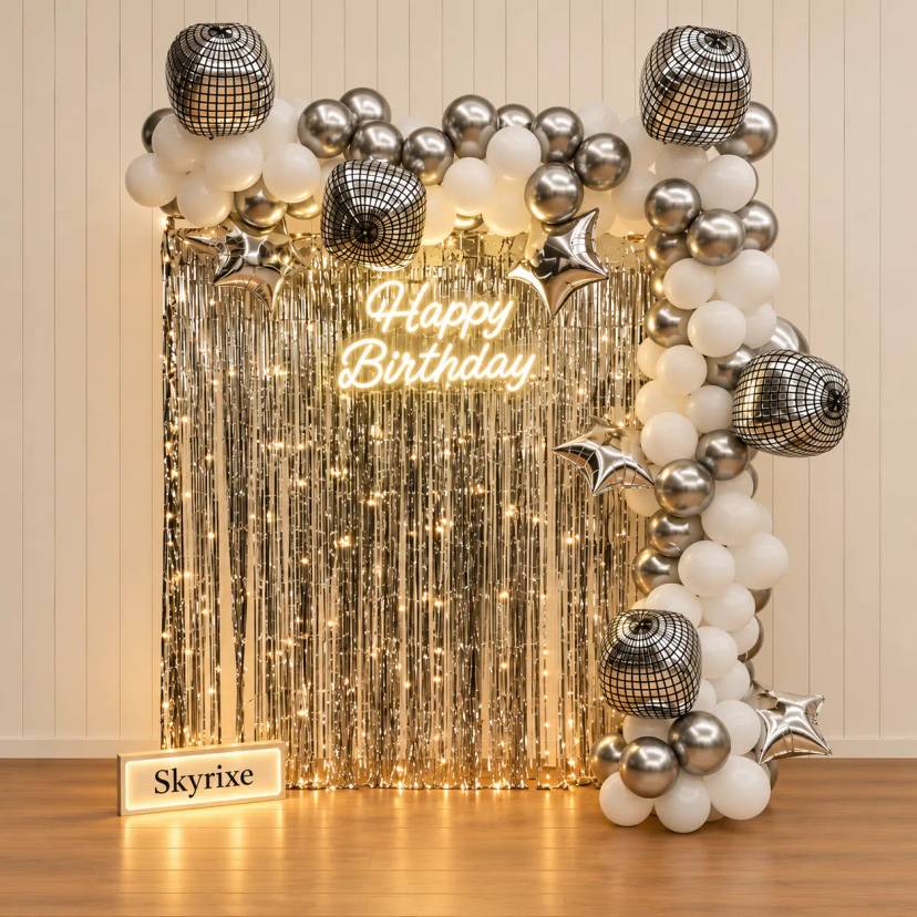 Silver Disco Birthday balloon Decoration - Image 1
