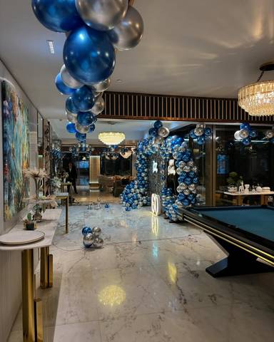 Elegant Sapphire And Silver 60th Birthday Setup