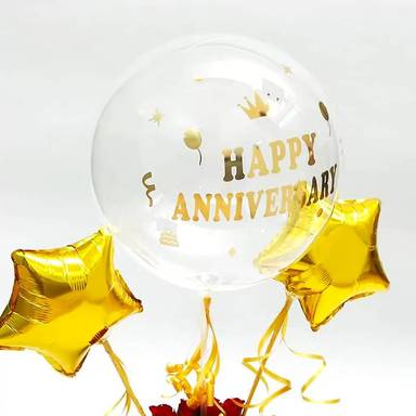 Anniversary Bubble Balloon with Golden Stars And Roses