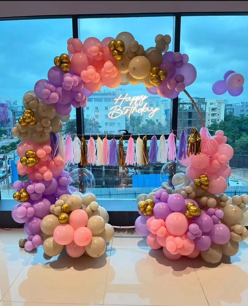 Pastel Balloon Arch with Gold Accents for Birthday - Image 1