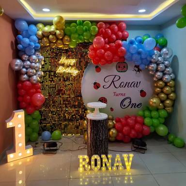 Colorful First Birthday Balloon Backdrop