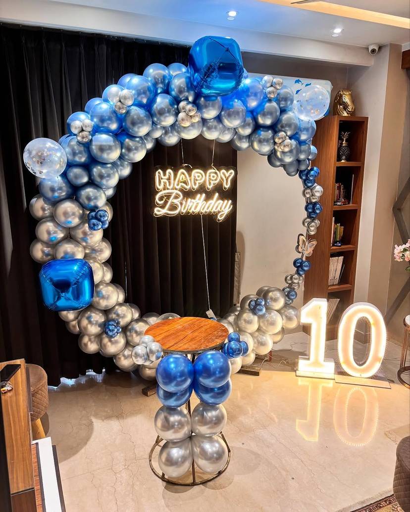 Elegant Blue And Silver Birthday Arch - Image 1