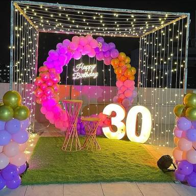 Dreamy Rooftop Birthday Setup Neon And Balloon