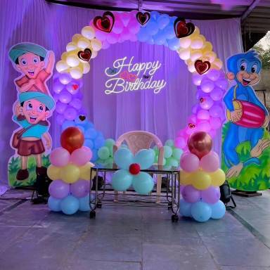 Cartoon Themed Birthday Balloon Arch