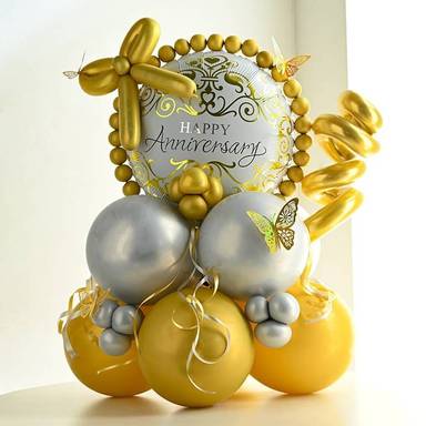 Golden And Silver Anniversary Balloon Arrangement