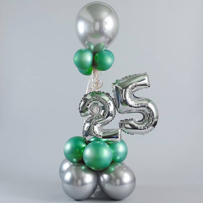 Silver Green 25th Celebration Balloon Arrangement - Image 1