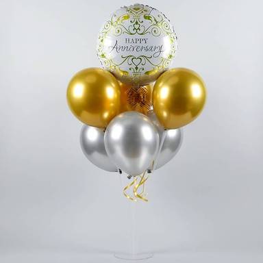 Elegant Gold And Silver Anniversary Balloon Bouquet
