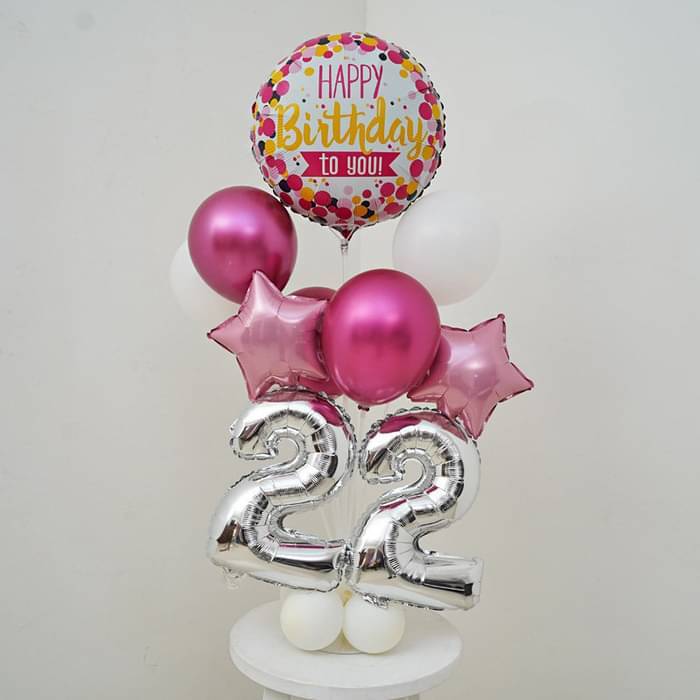 Happy Birthday White And Pink Balloon Bouquet - Image 1