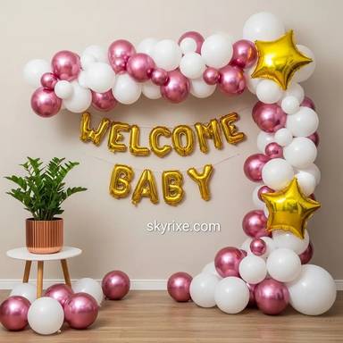 Rose Gold Welcome Baby Balloon Arch